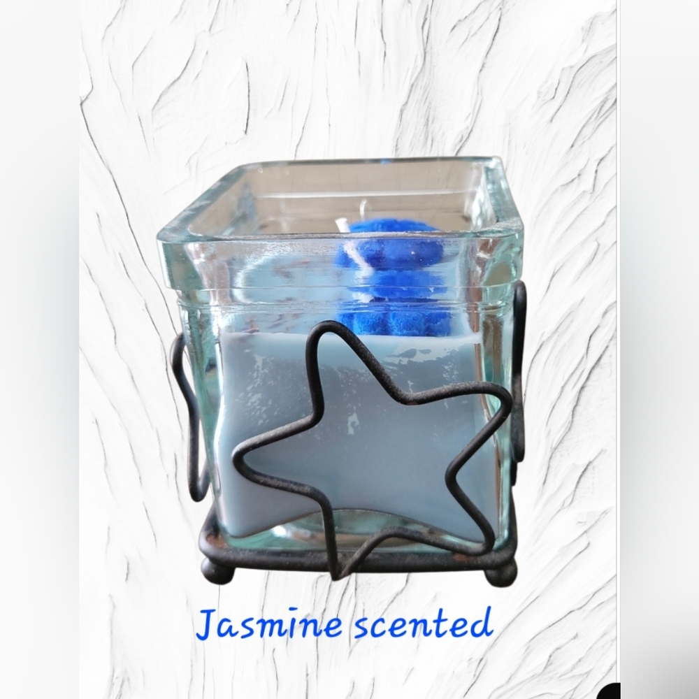Vintage Metal Star Holder & Glass Jasmine Scent Soy Wax Candle